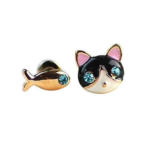 Red and Black Leopard Print Kitty Cat Gold Hanging Earrings with Rhinestone Posts